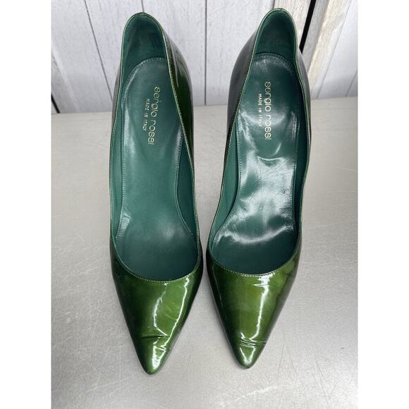 Sergio Rossi Green Patent Leather Point Toe Slip On Stiletto Pumps Size 38 - Picture 3 of 8
